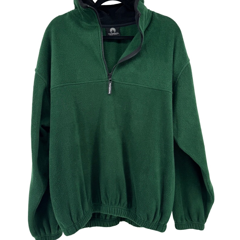 Weatherproof Garment Co Mens Large Green‎ 1/4 Zip Fleece Pullover Jacket Pocket